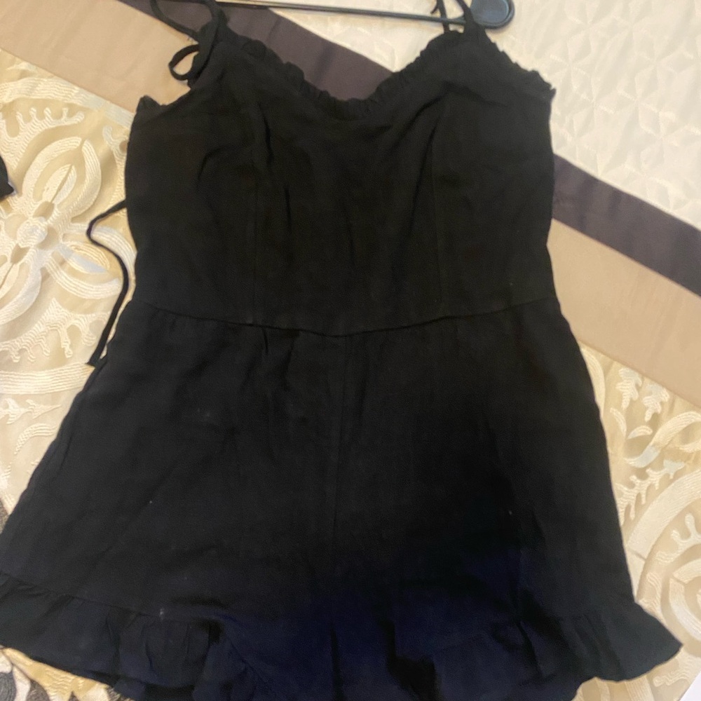 She + Sky Black Ruffle Romper